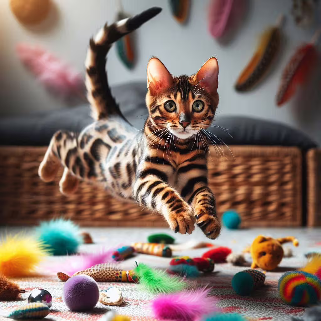 Les bengal, des chats pas comme les autres : Bengal qui saute en l'air en jouant
